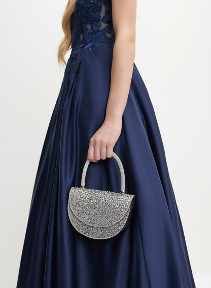 Women Crystal Embellished Half Moon Clutch Black | Melanie Lyne