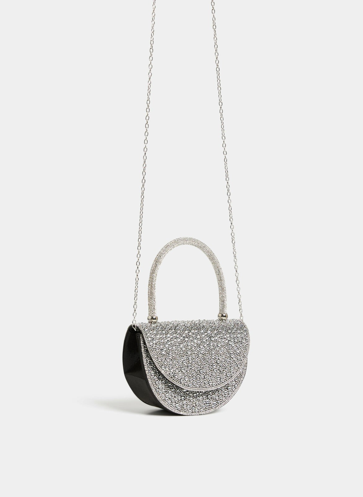 Women Crystal Embellished Half Moon Clutch Black | Melanie Lyne