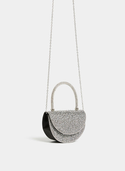 Women Crystal Embellished Half Moon Clutch Black | Melanie Lyne