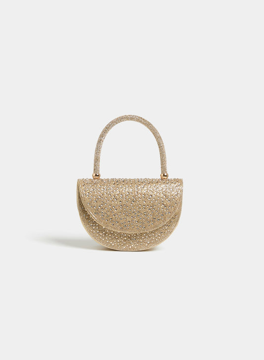 Women Crystal Embellished Half Moon Clutch Gold | Melanie Lyne