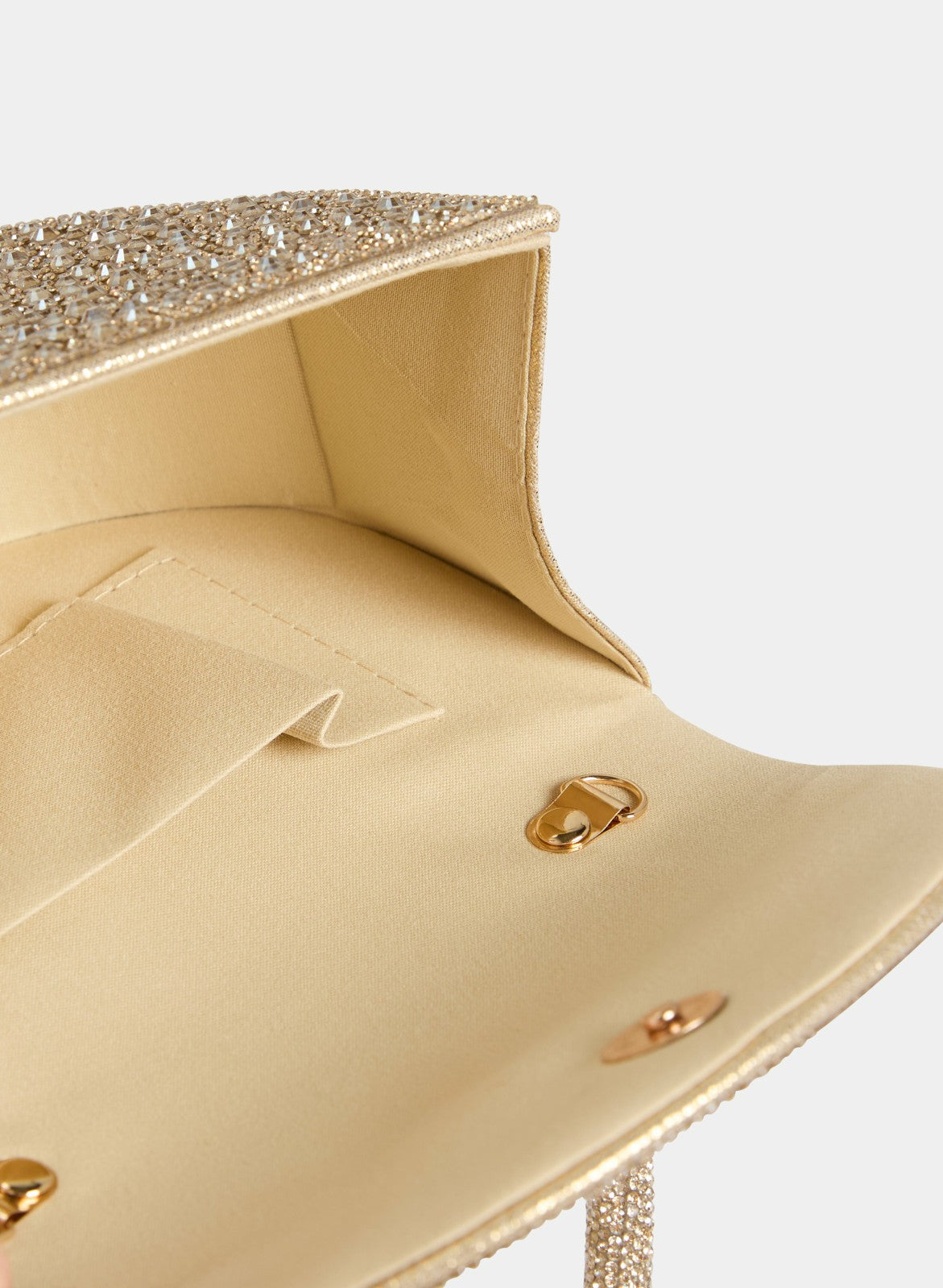 Women Crystal Embellished Half Moon Clutch Gold | Melanie Lyne