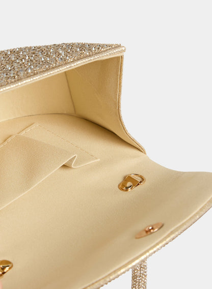 Women Crystal Embellished Half Moon Clutch Gold | Melanie Lyne