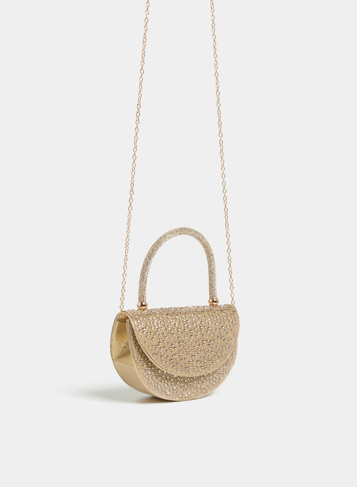 Women Crystal Embellished Half Moon Clutch Gold | Melanie Lyne