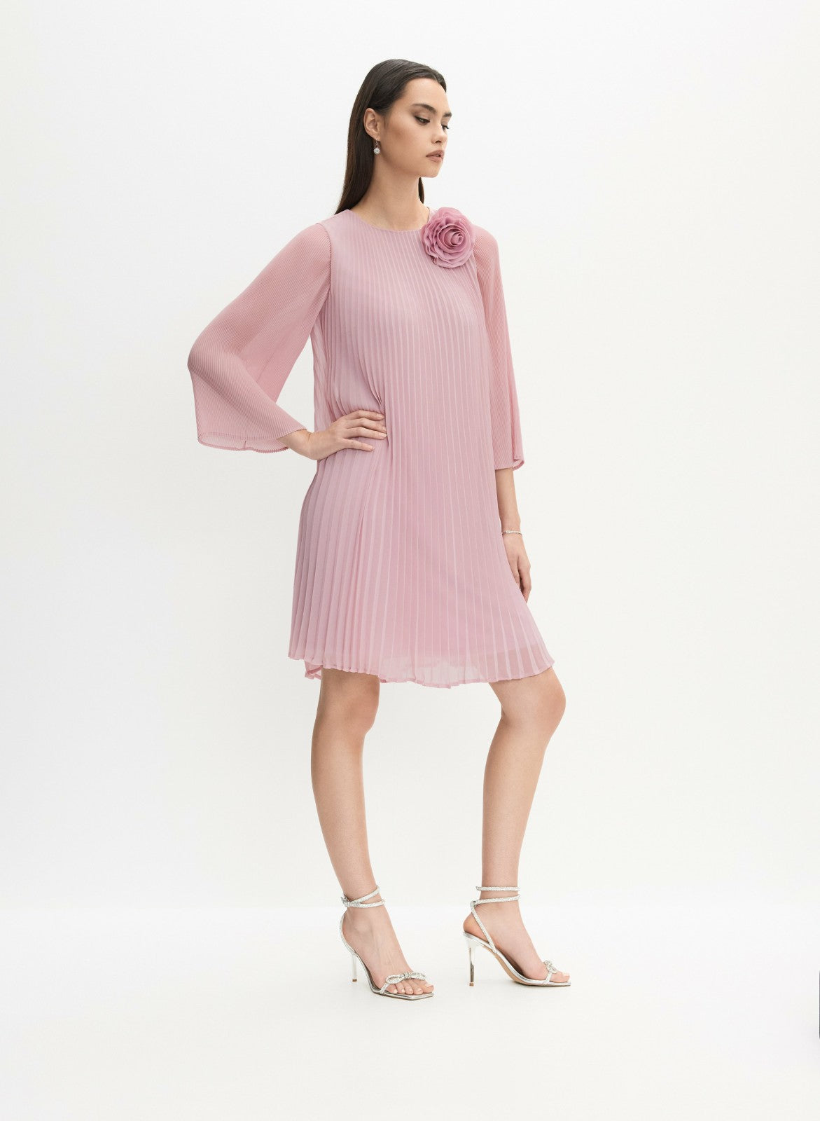 Women Plissé Rosette Dress French Rose | Melanie Lyne