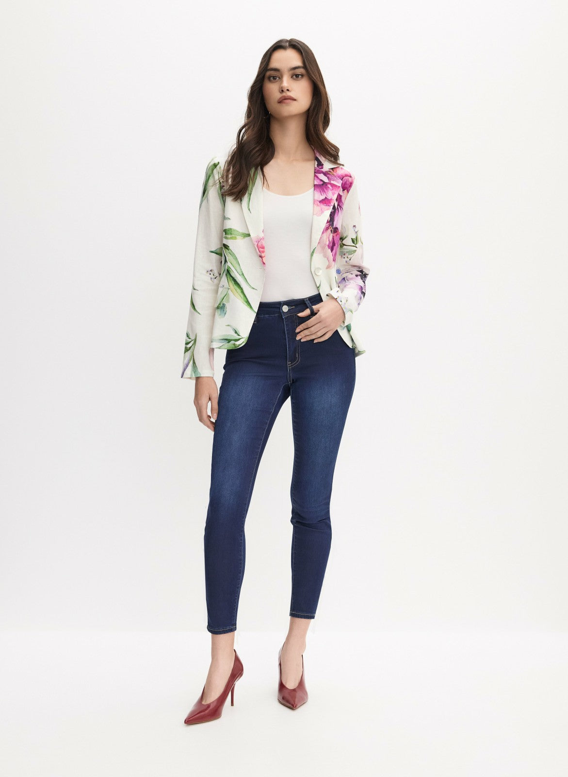 Women Frank Lyman - Floral Print Blazer White Pattern | Melanie Lyne