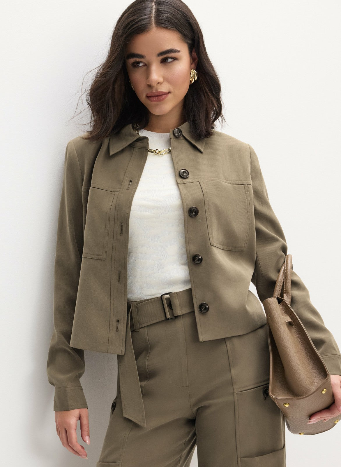 Women Twill Utility Jacket Capers | Melanie Lyne