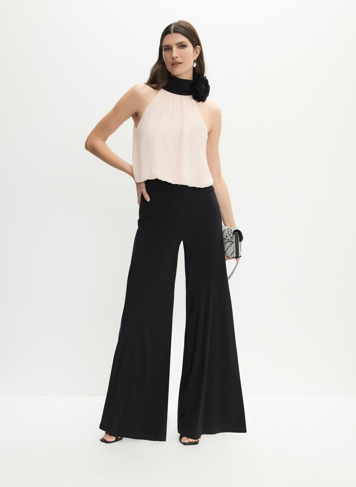 Women Joseph Ribkoff - Rosette Appliqué Jumpsuit Black | Melanie Lyne