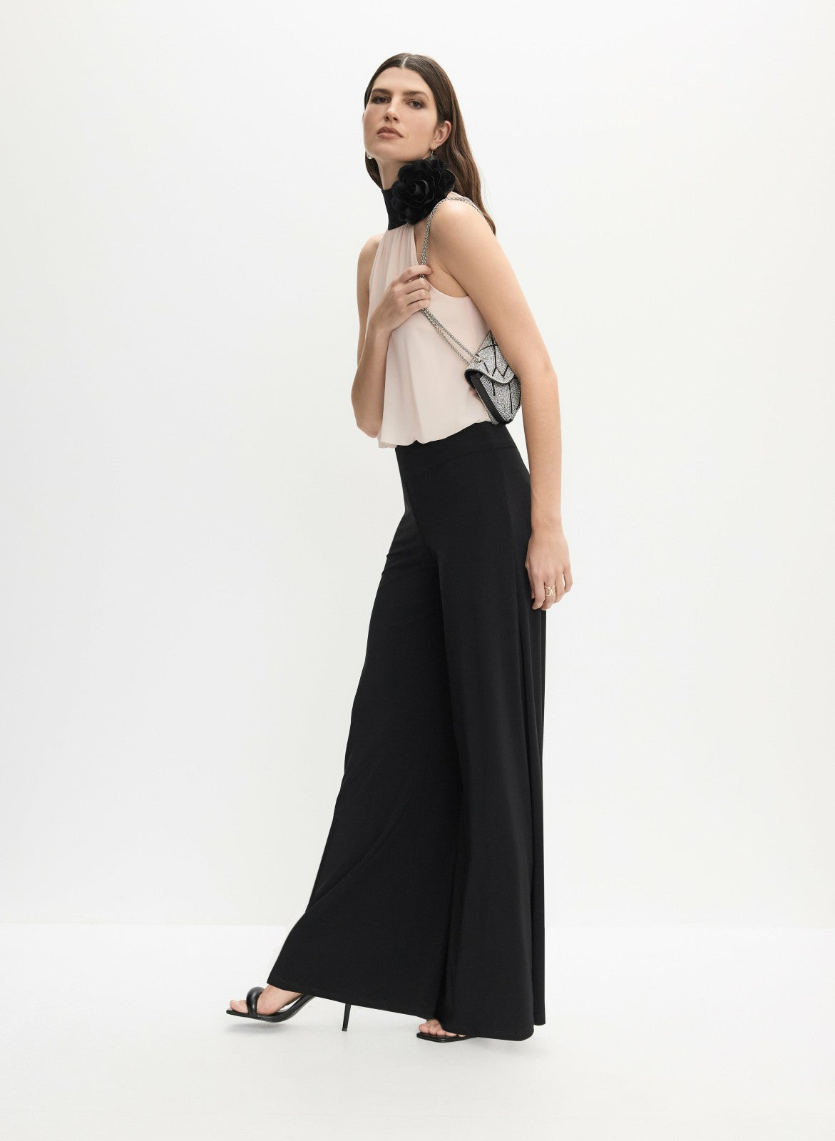 Women Joseph Ribkoff - Rosette Appliqué Jumpsuit Black | Melanie Lyne