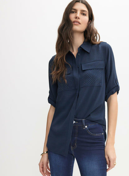 Women Utility Button-Up Blouse Peacock Blue | Melanie Lyne