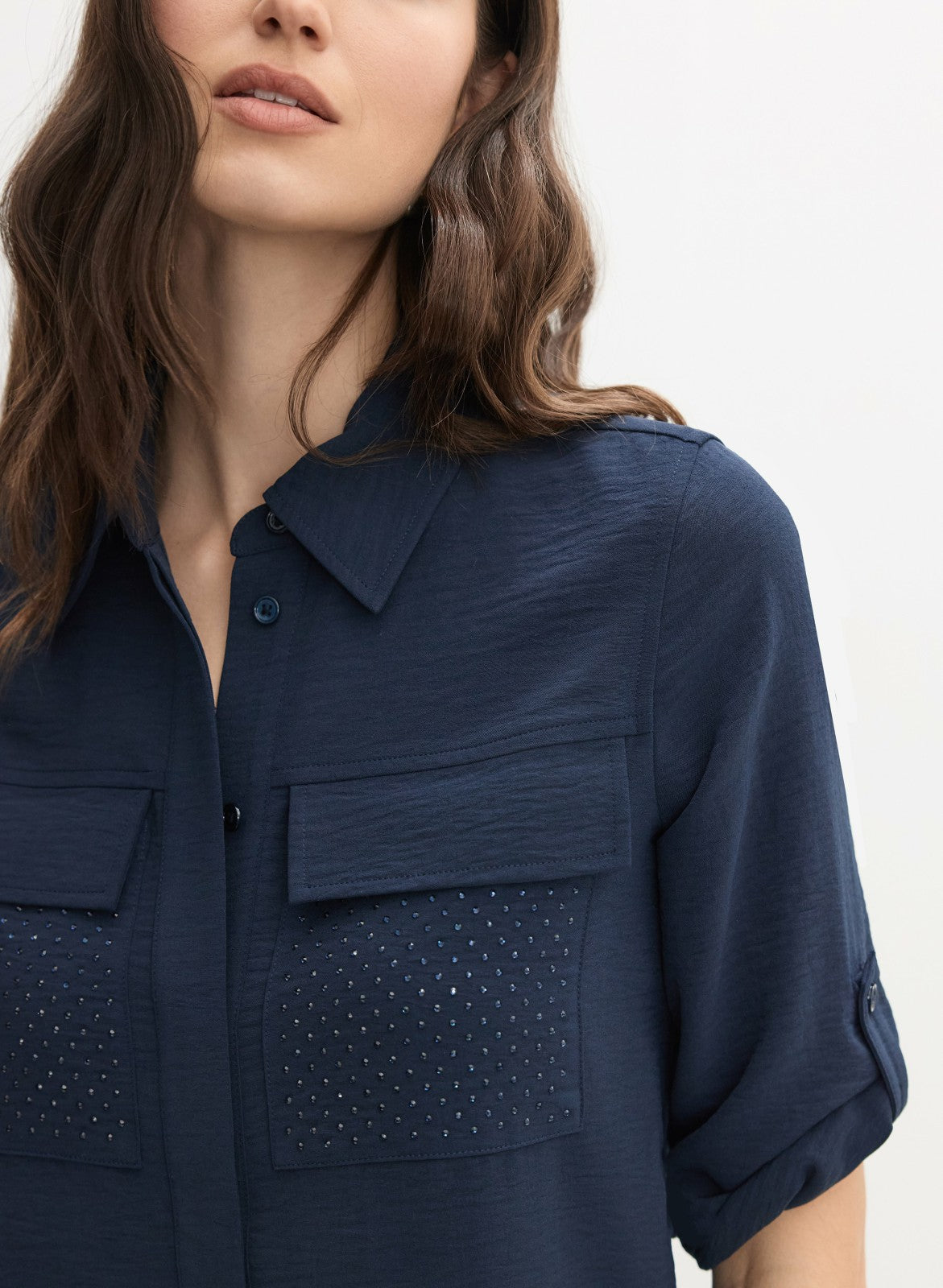 Women Utility Button-Up Blouse Peacock Blue | Melanie Lyne
