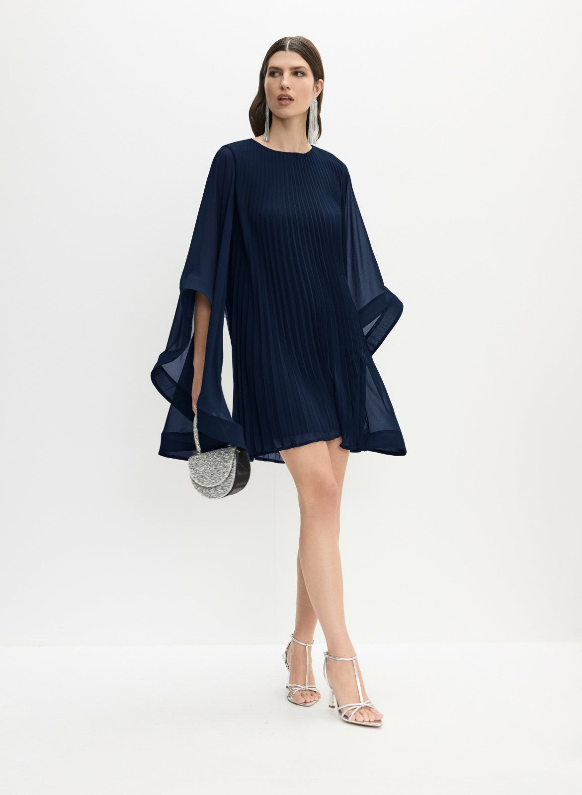 Women Pleated Chiffon Dress Peacock Blue | Melanie Lyne