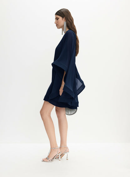 Women Pleated Chiffon Dress Peacock Blue | Melanie Lyne