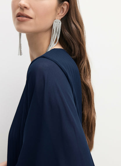 Women Pleated Chiffon Dress Peacock Blue | Melanie Lyne