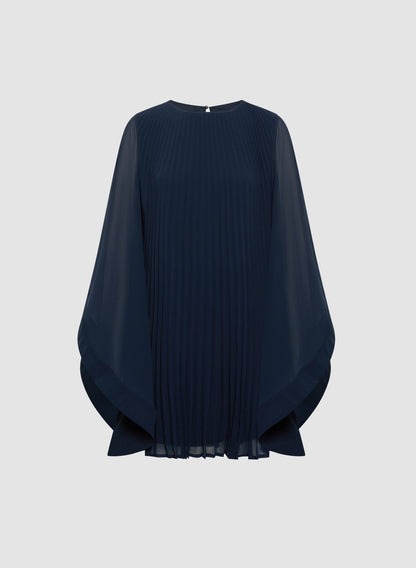 Women Pleated Chiffon Dress Peacock Blue | Melanie Lyne