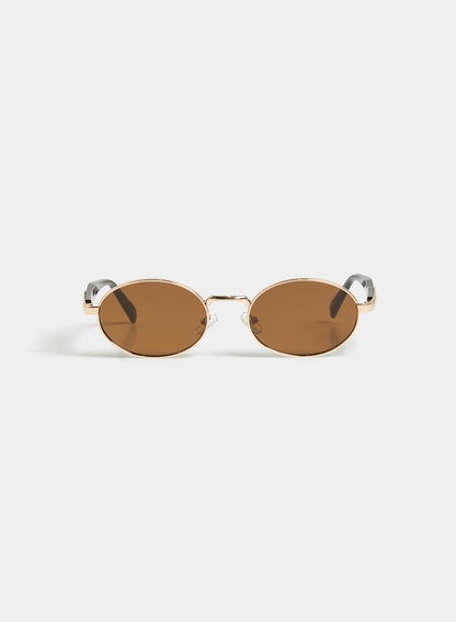 Women Oval Metal Sunglasses Sienna Brown | Melanie Lyne