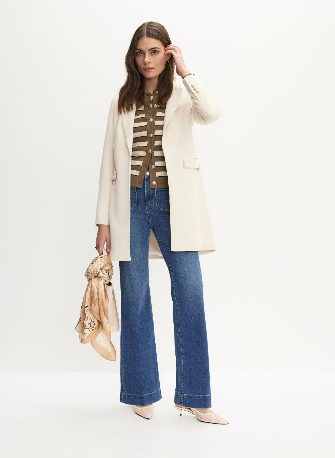 Women Long Metal Accent Jacket Stone | Melanie Lyne