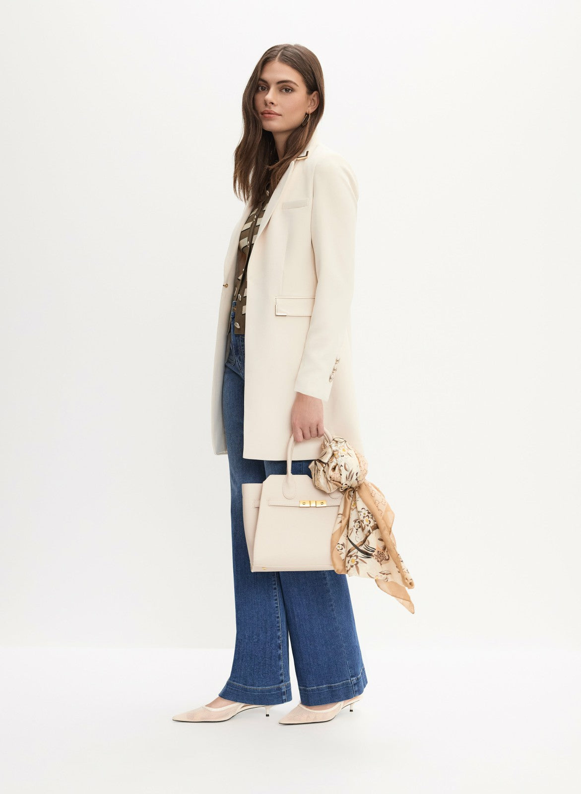 Women Long Metal Accent Jacket Stone | Melanie Lyne
