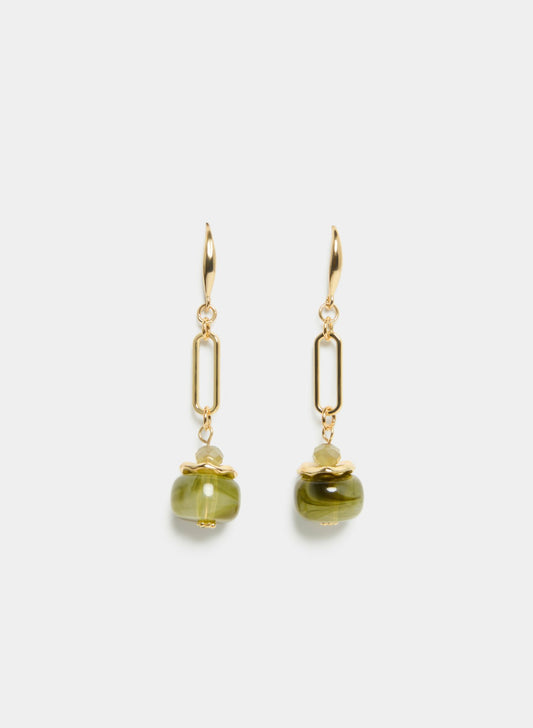 Women Chain Link Bead Drop Earrings Khaki | Melanie Lyne