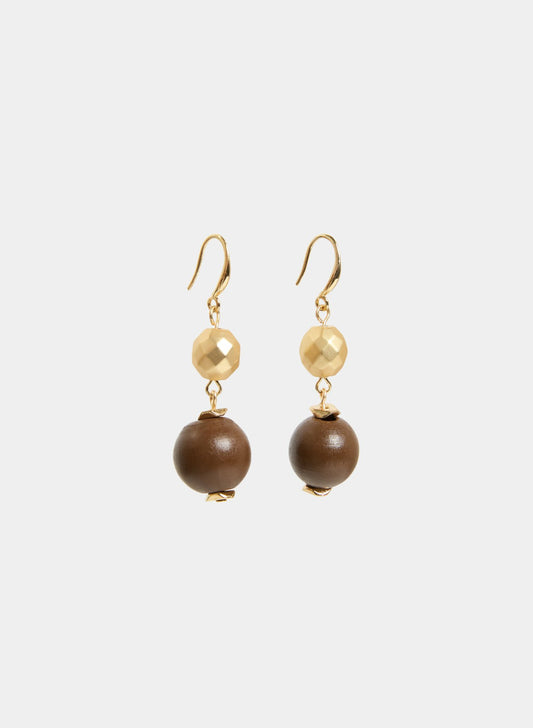 Women Wooden Bead Drop Earrings Sienna Brown | Melanie Lyne