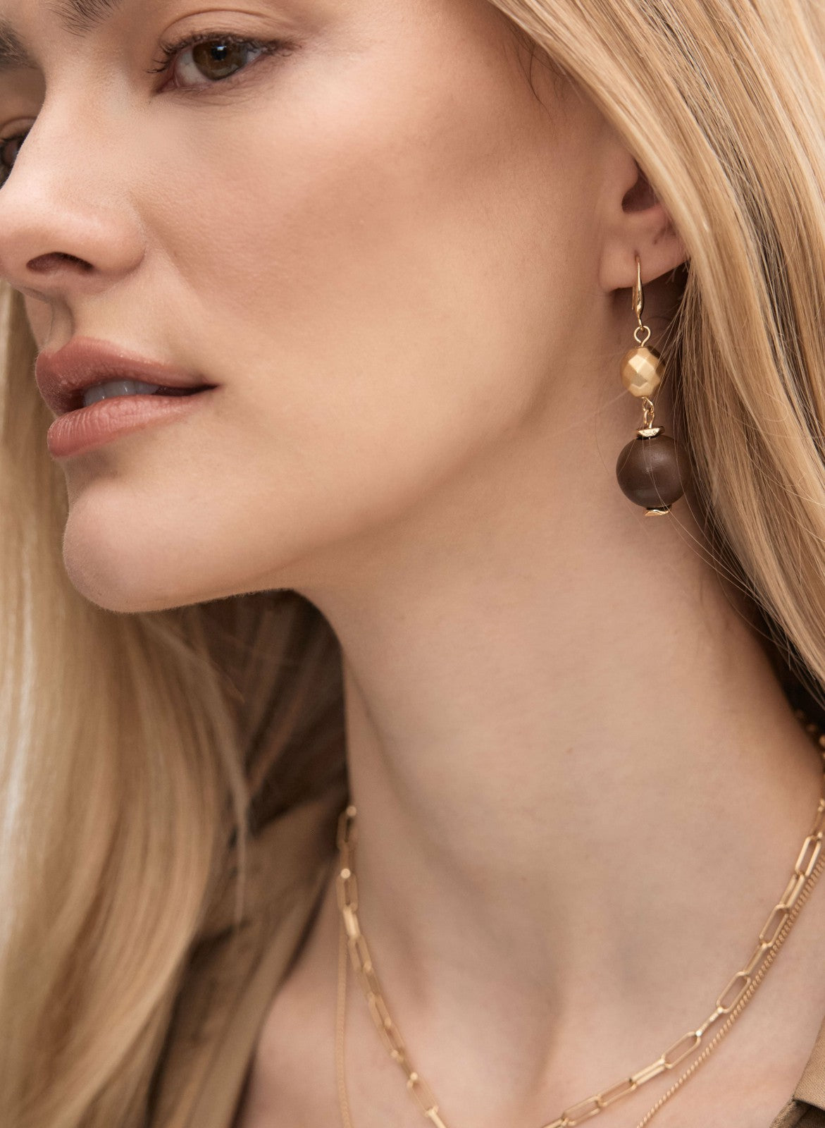 Women Wooden Bead Drop Earrings Sienna Brown | Melanie Lyne