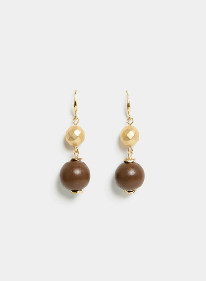 Women Wooden Bead Drop Earrings Sienna Brown | Melanie Lyne