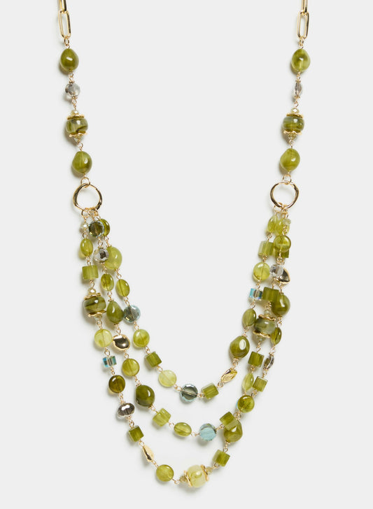 Women Layered Beaded Necklace Khaki | Melanie Lyne