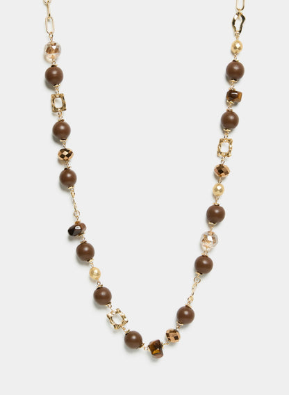 Women Beaded Chain Link Necklace Sienna Brown | Melanie Lyne