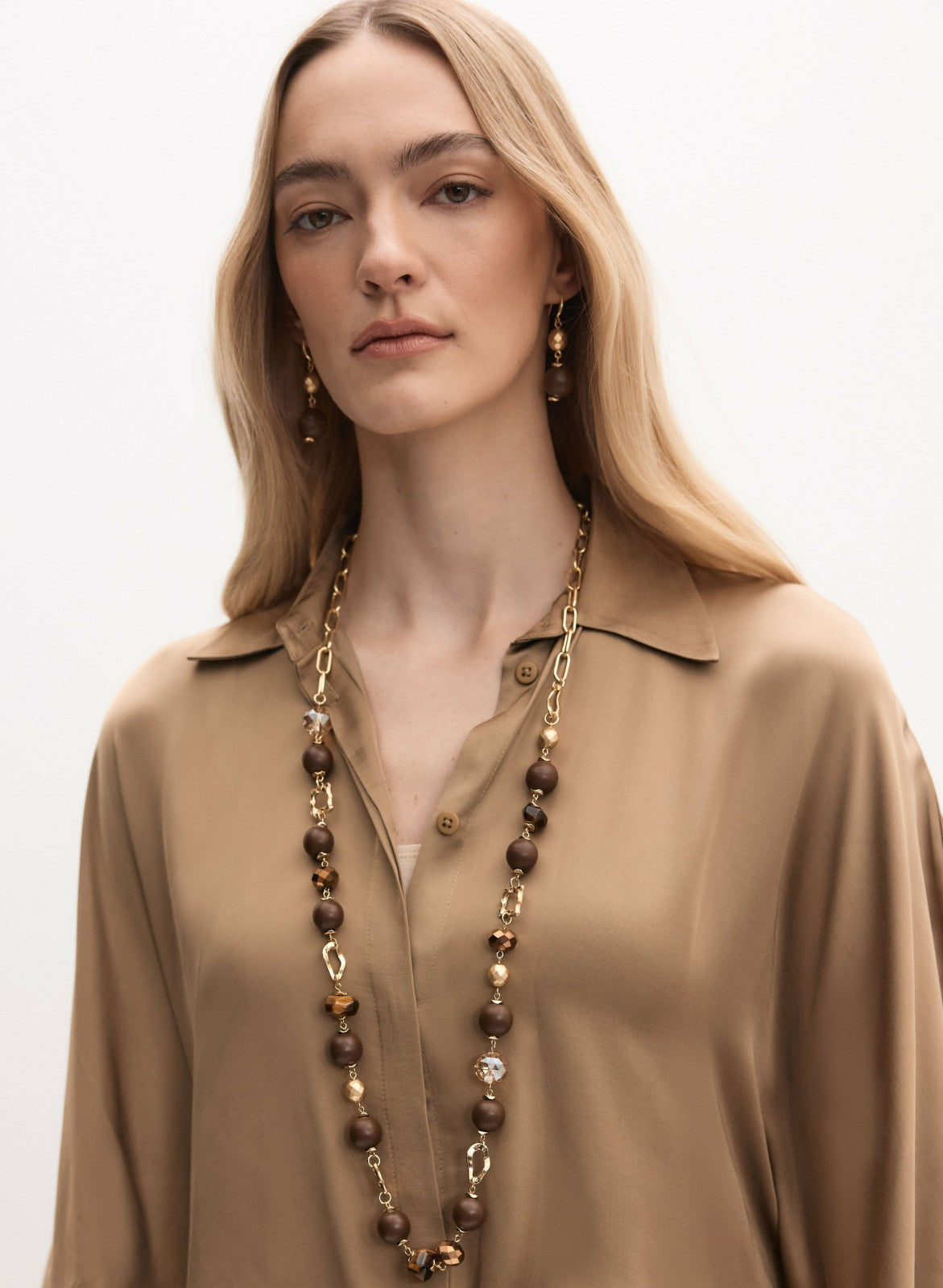 Women Beaded Chain Link Necklace Sienna Brown | Melanie Lyne