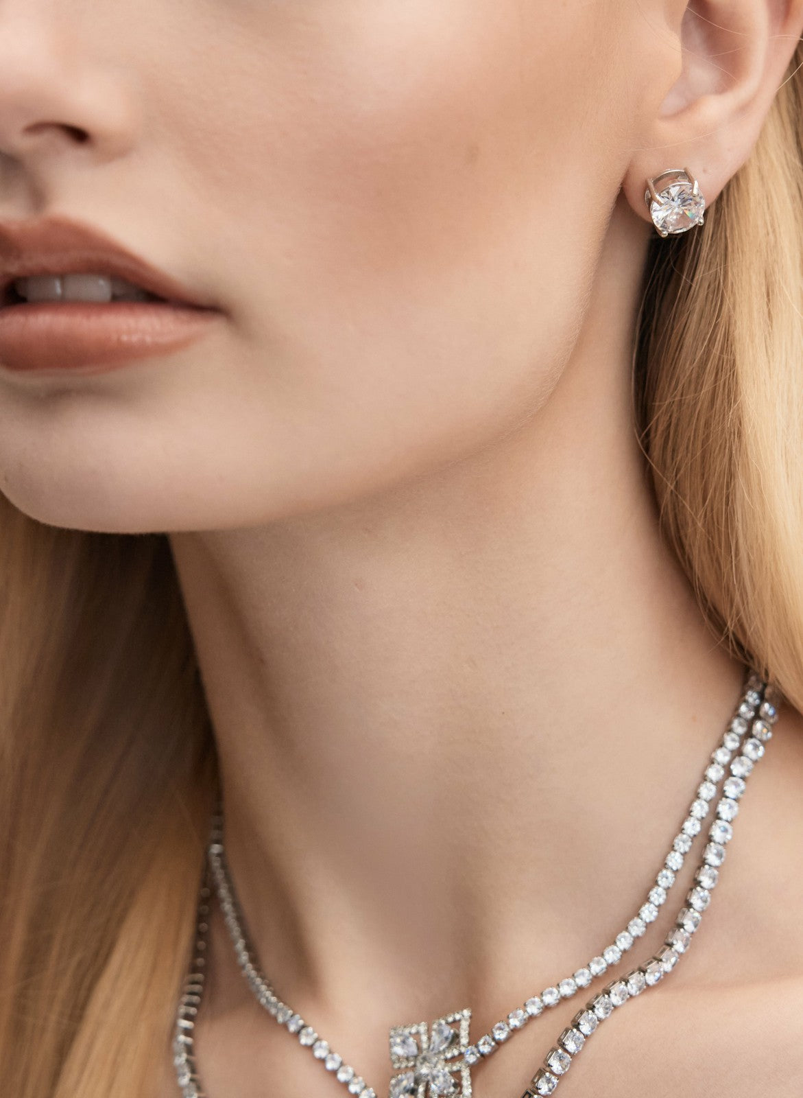Women Cubic Zirconia Button Earrings Silver | Melanie Lyne