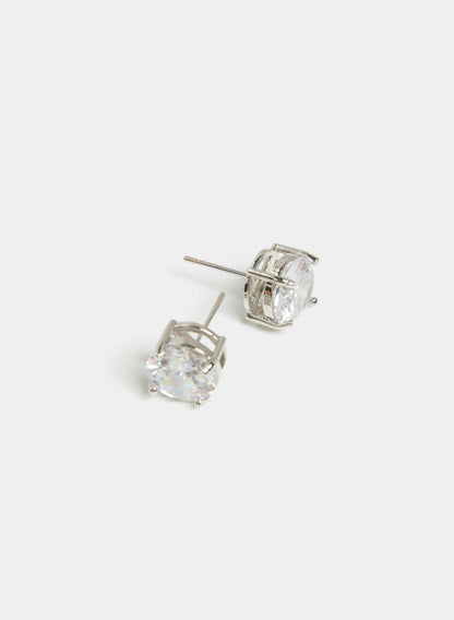 Women Cubic Zirconia Button Earrings Silver | Melanie Lyne