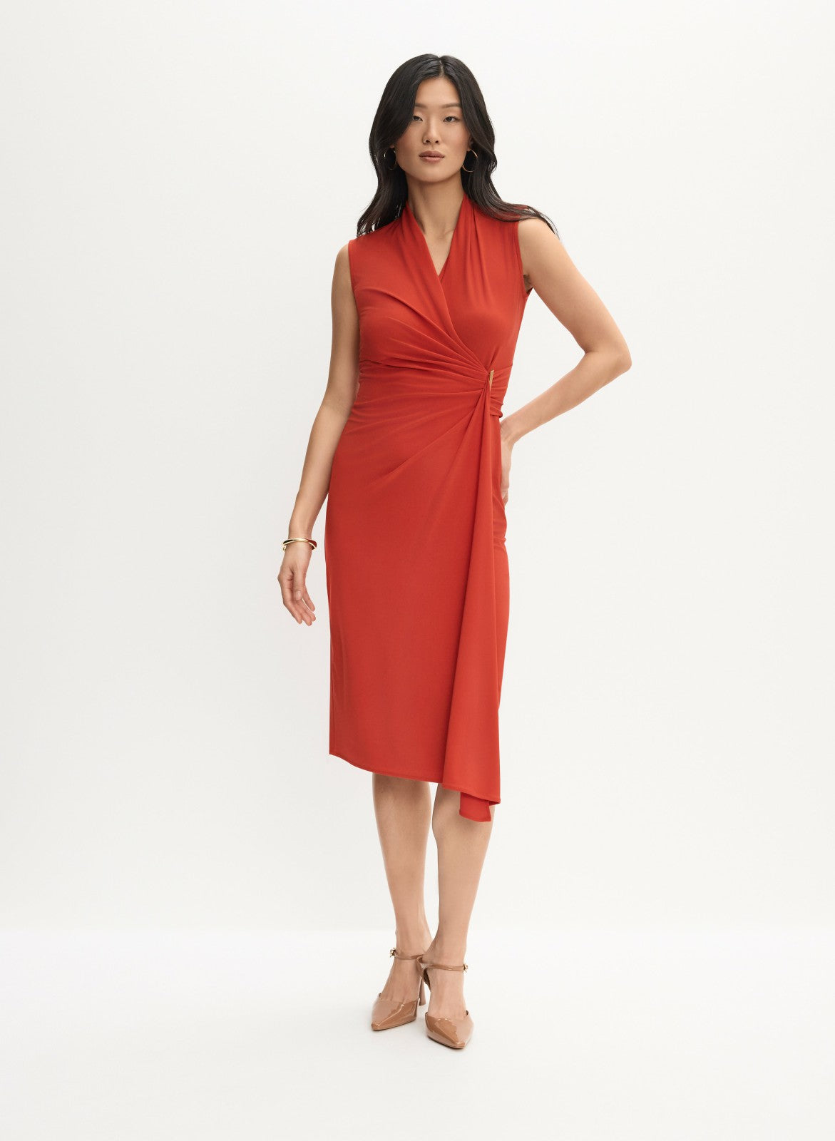 Women Joseph Ribkoff - Pinned Flounce Front Dress Red | Melanie Lyne