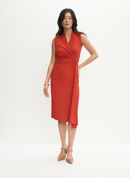 Women Joseph Ribkoff - Pinned Flounce Front Dress Red | Melanie Lyne