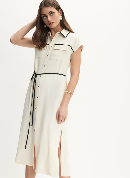 Women Contrast Trim Shirt Dress Alabaster | Melanie Lyne