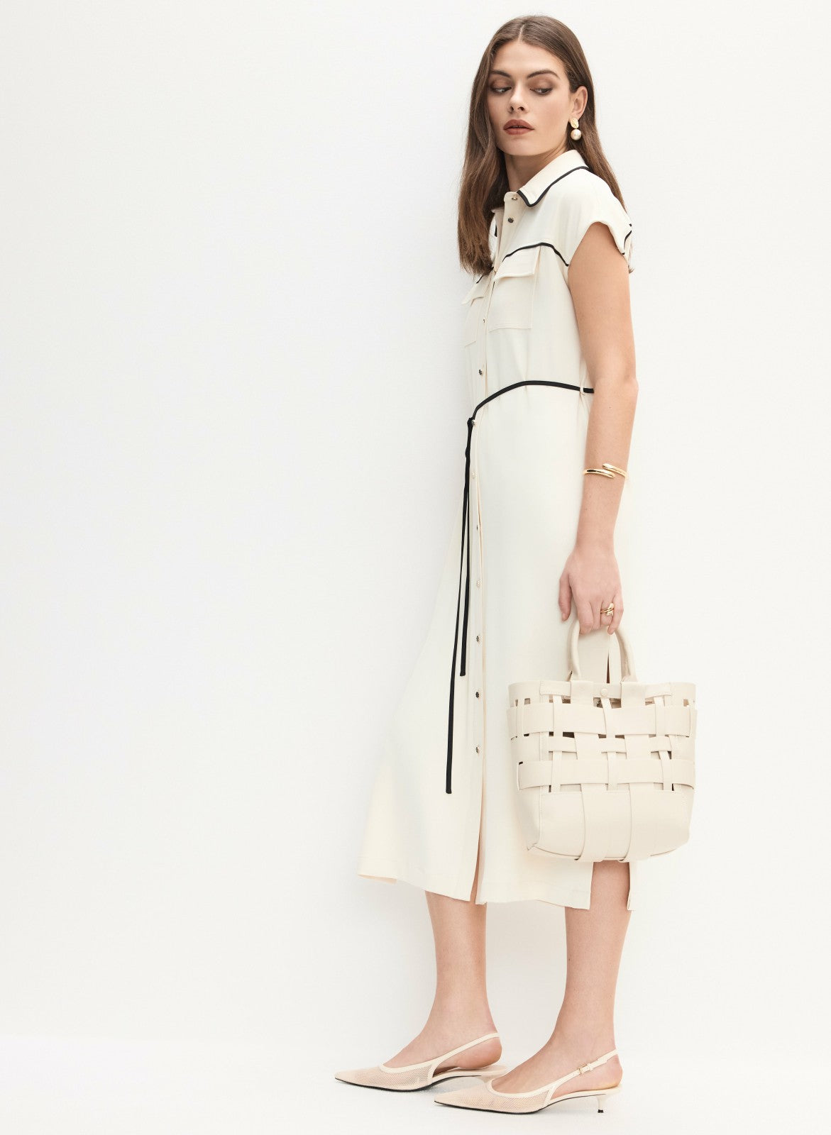 Women Contrast Trim Shirt Dress Alabaster | Melanie Lyne