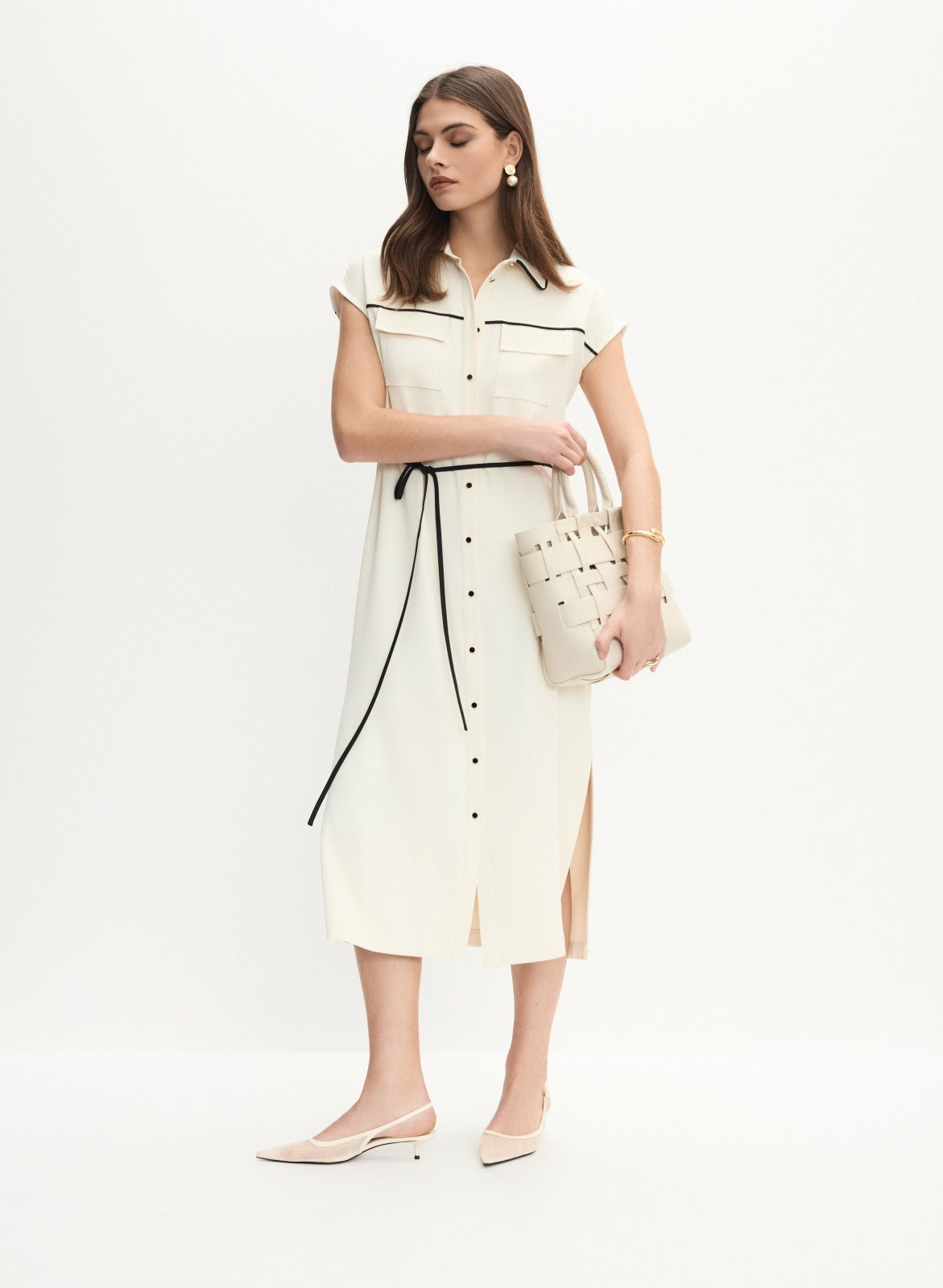 Women Contrast Trim Shirt Dress Alabaster | Melanie Lyne