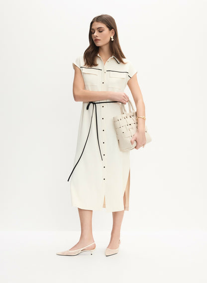 Women Contrast Trim Shirt Dress Alabaster | Melanie Lyne
