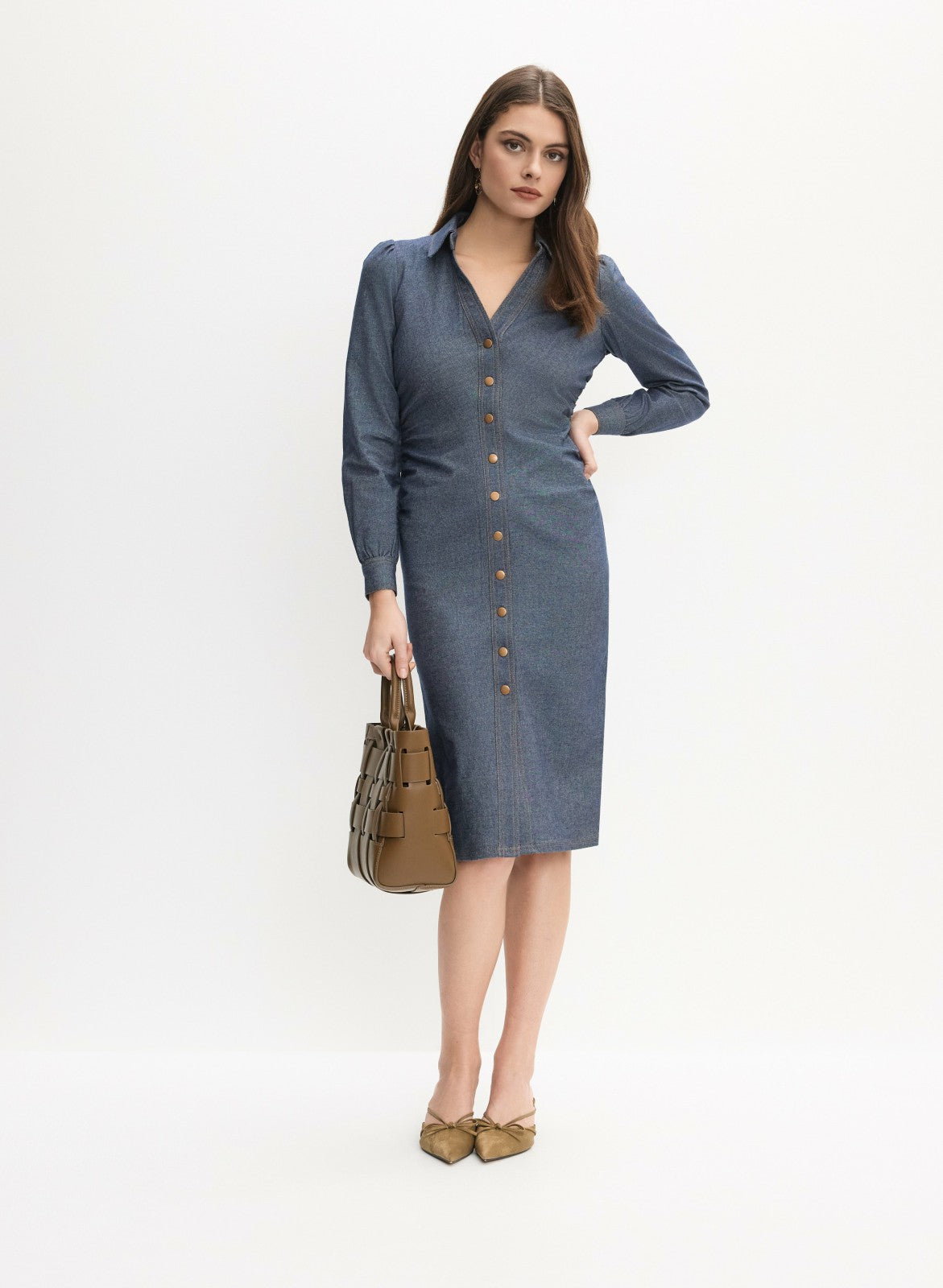 Women Chambray Midi Dress Rinse Tint | Melanie Lyne