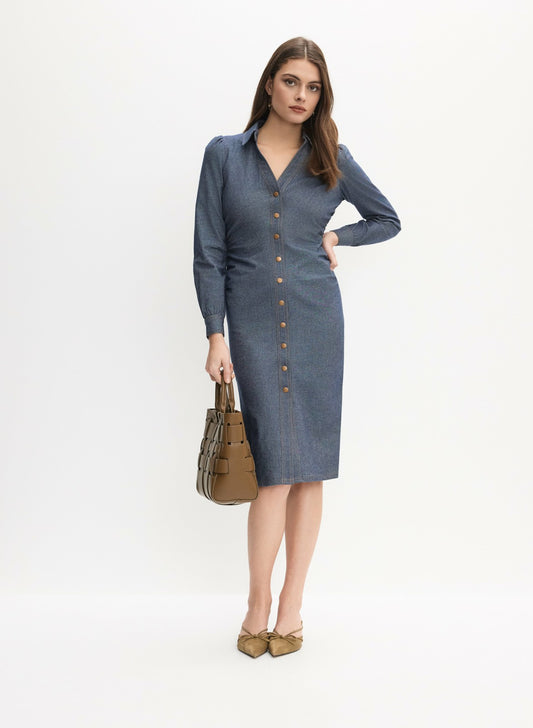 Women Chambray Midi Dress Rinse Tint | Melanie Lyne