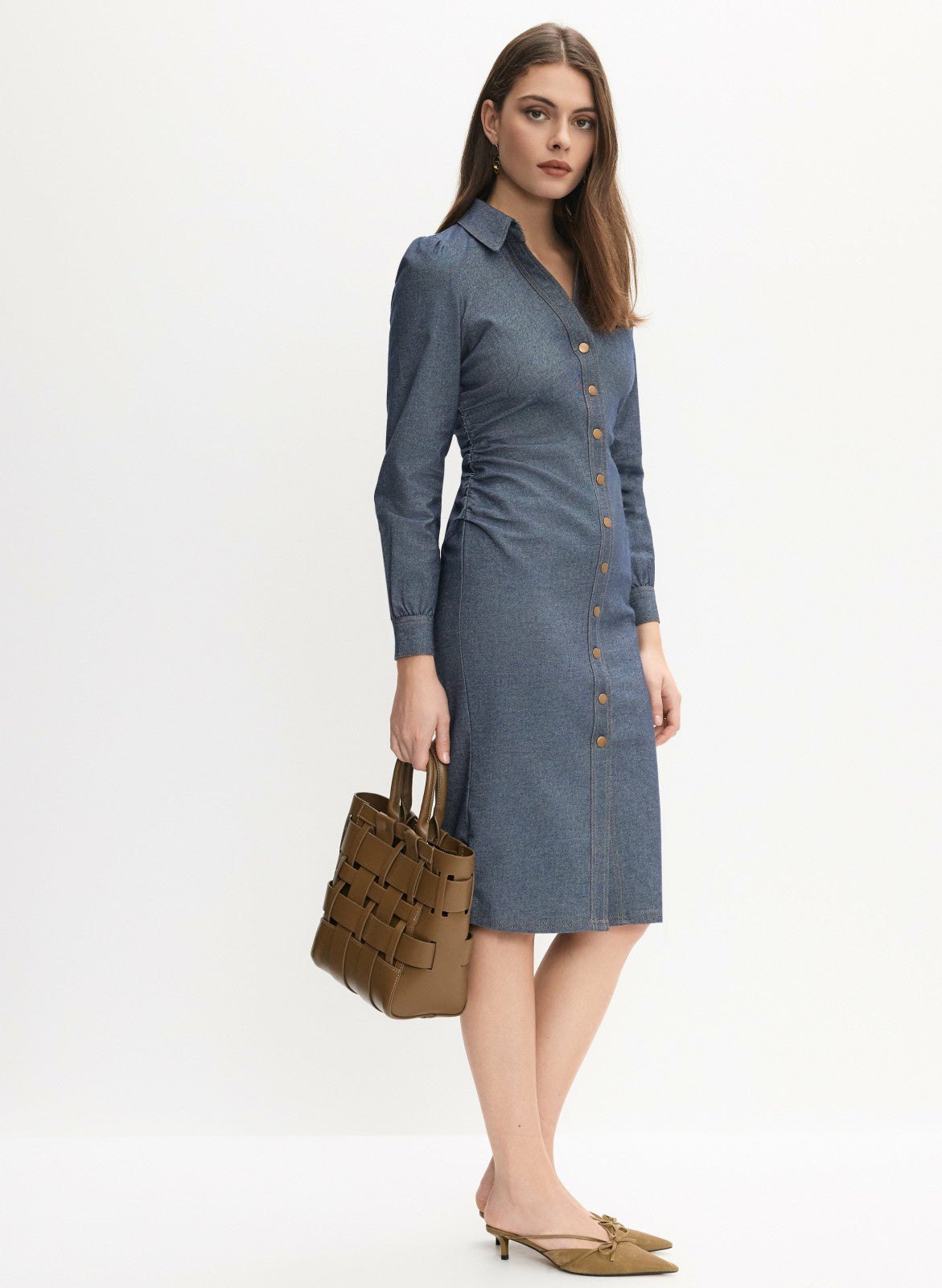 Women Chambray Midi Dress Rinse Tint | Melanie Lyne