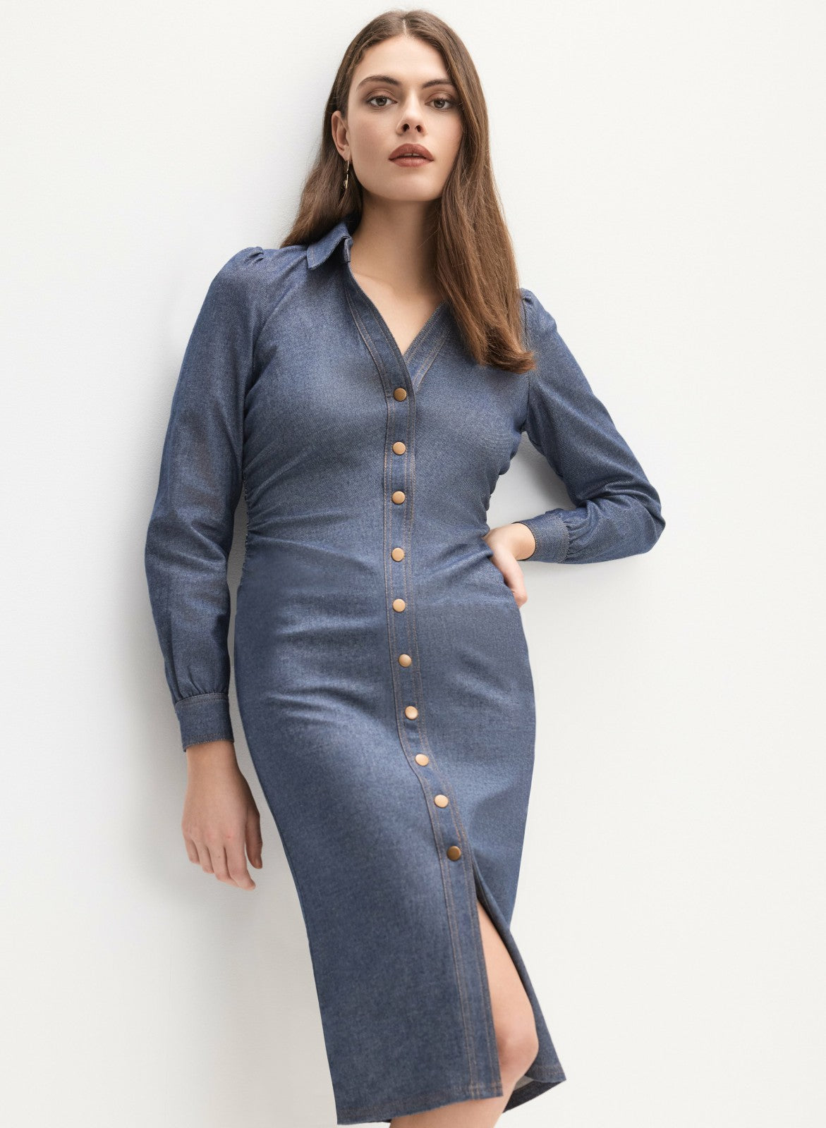 Women Chambray Midi Dress Rinse Tint | Melanie Lyne