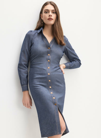 Women Chambray Midi Dress Rinse Tint | Melanie Lyne