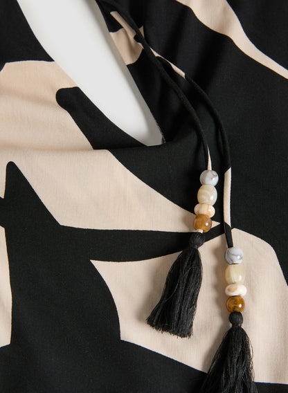 Women Leaf Print Tiered Dress Black & White | Melanie Lyne