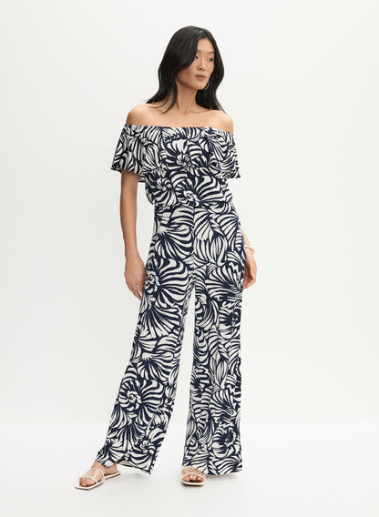 Women Palm Print Jumpsuit Blue Pattern | Melanie Lyne