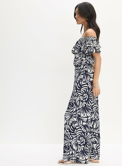 Women Palm Print Jumpsuit Blue Pattern | Melanie Lyne