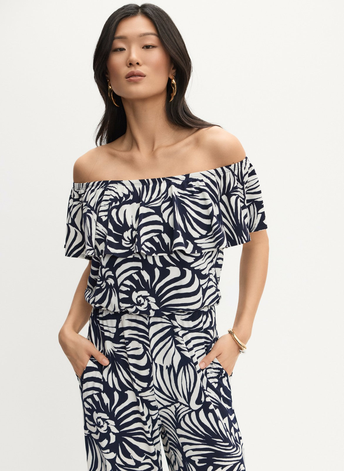 Women Palm Print Jumpsuit Blue Pattern | Melanie Lyne