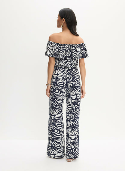Women Palm Print Jumpsuit Blue Pattern | Melanie Lyne