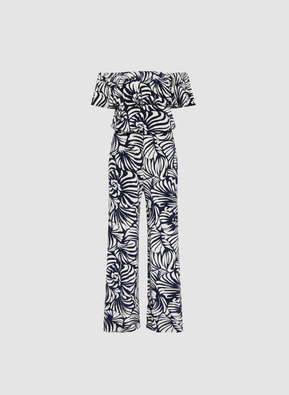 Women Palm Print Jumpsuit Blue Pattern | Melanie Lyne