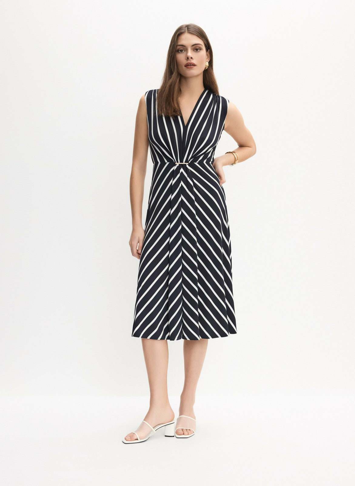 Women Joseph Ribkoff - Striped Jersey Dress Blue Pattern | Melanie Lyne