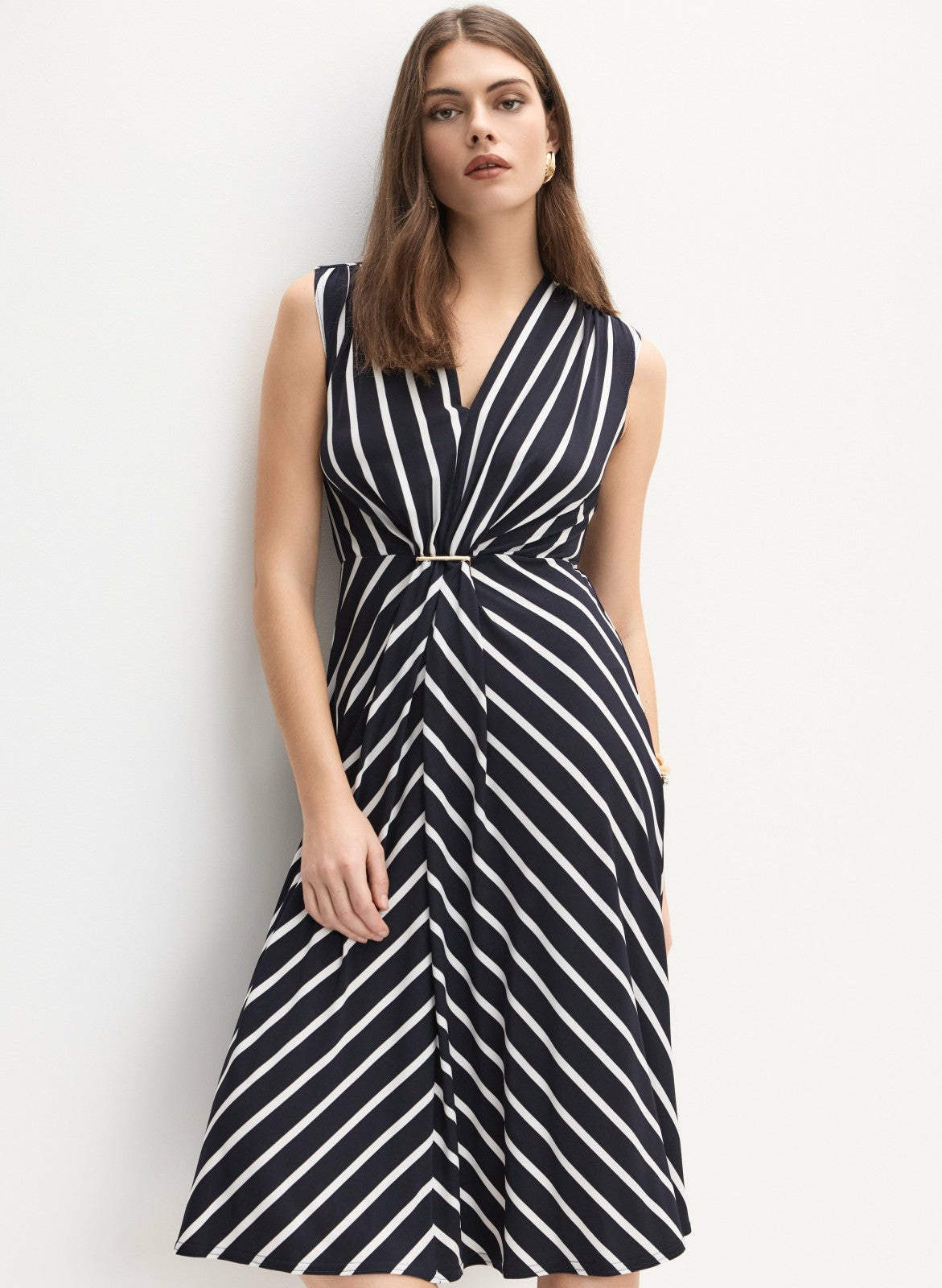 Women Joseph Ribkoff - Striped Jersey Dress Blue Pattern | Melanie Lyne