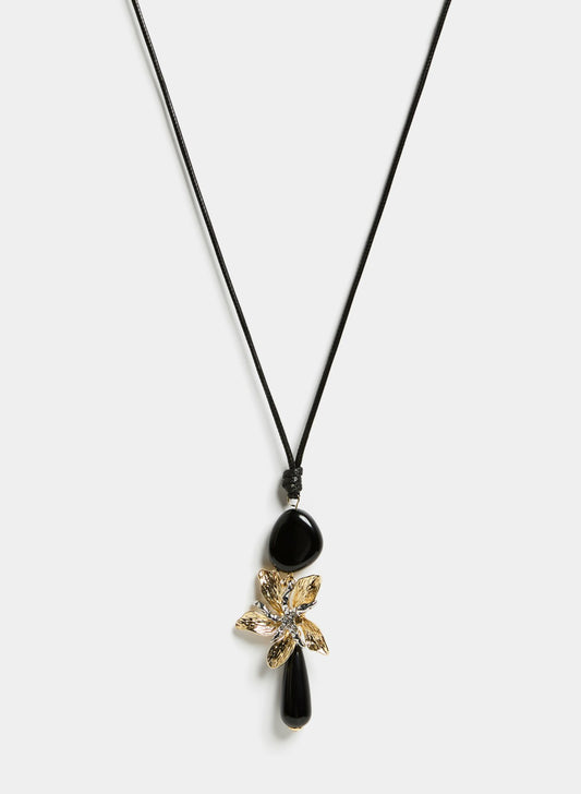 Women Beaded Floral Pendant Necklace Gold | Melanie Lyne